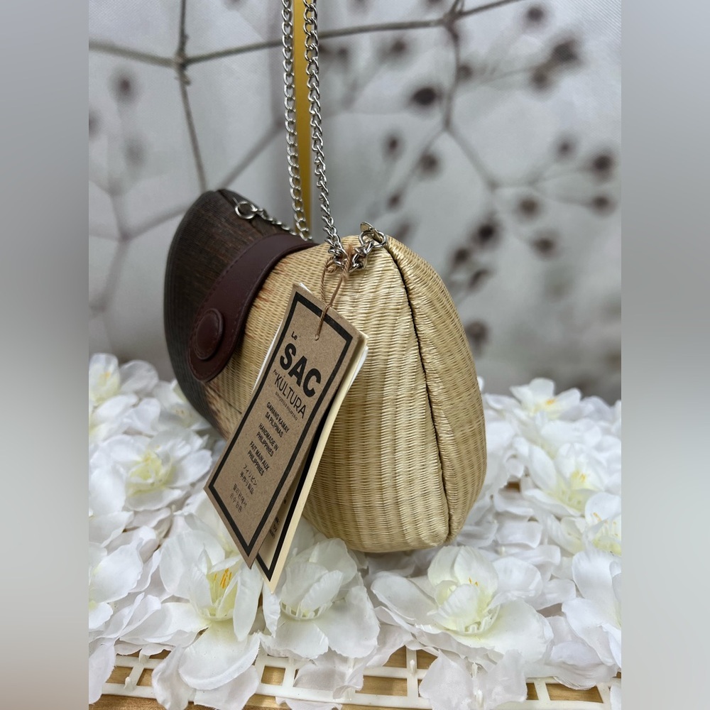 Vintage Le Sac Straw Round Hard Case Purse With Chain Handle NEW - Picture 3 of 9